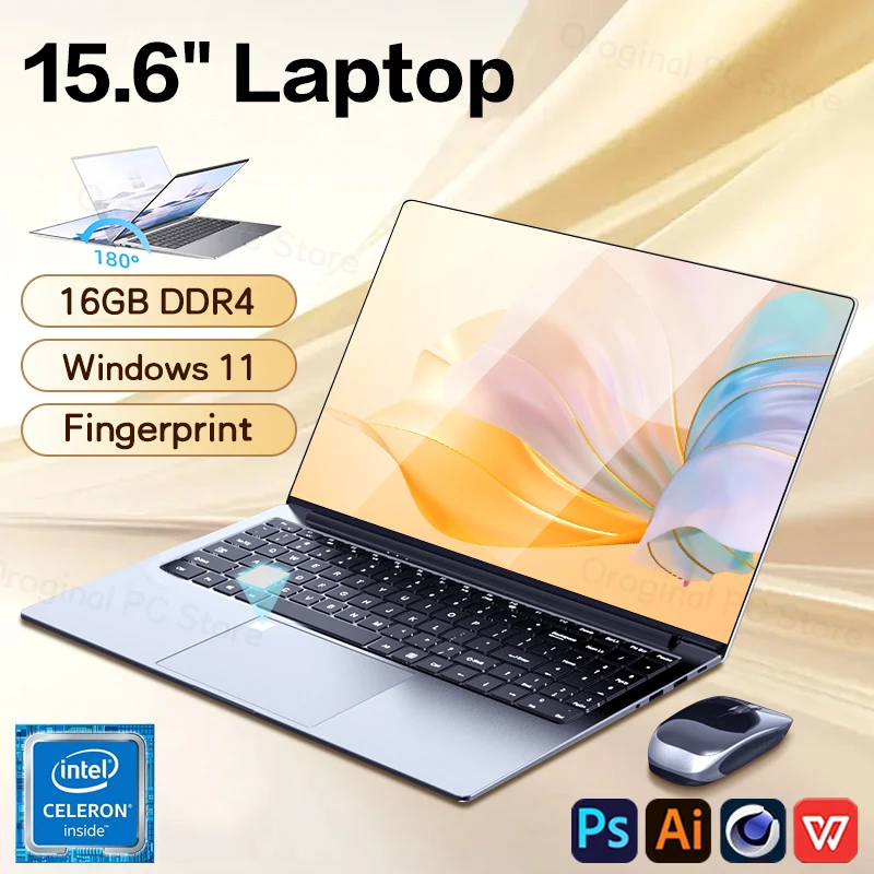 Computadora portátil de negocios de 15,6 pulgadas Intel Celeron N4000 16GB DDR4 1TB SSD Windows 11 desbloqueo de huellas dactilares Notebook PC 1920*1080P portátil