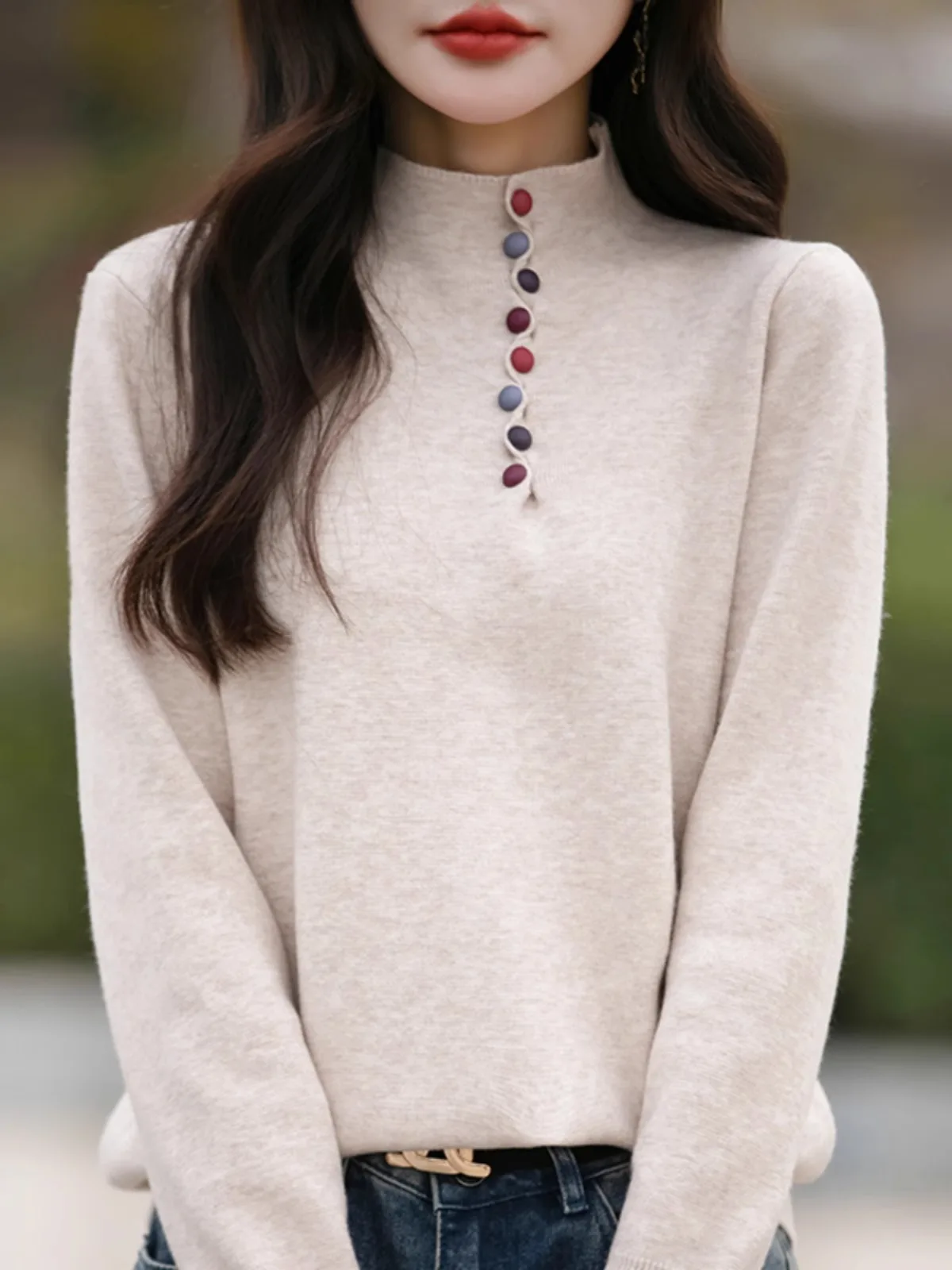 Maglione lavorato a maglia ampio da donna f Collo alto Design aperto Capispalla Faionable Partita interna Top invernale lungo Sve