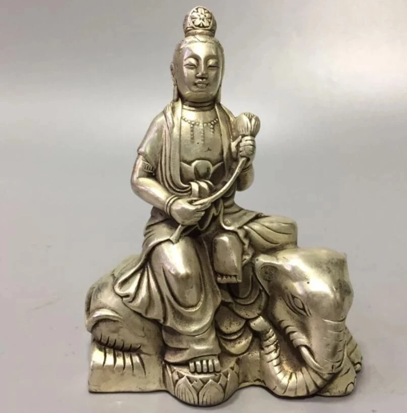 

China White copper Samantabhadra Guanyin Buddha crafts statue