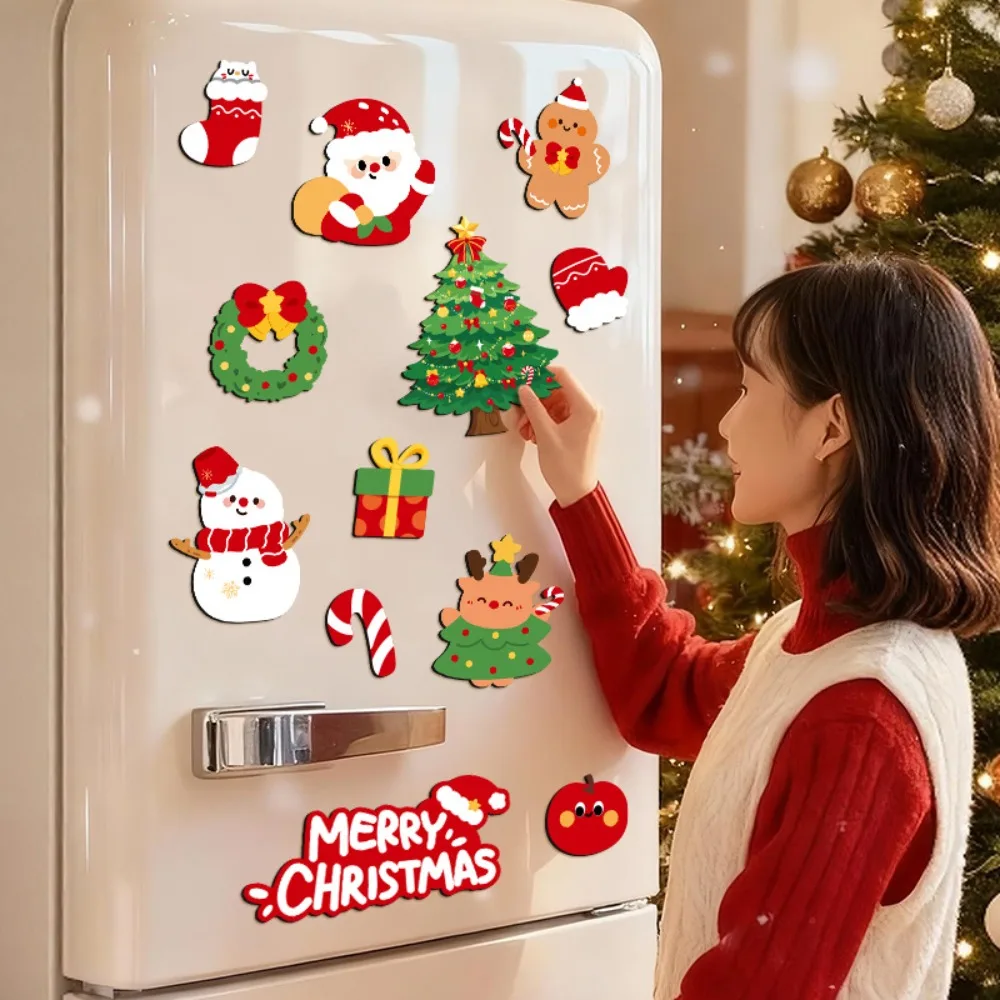 12pcs/set Christmas Refrigerator Magnets Cute Santa Xmas Tree Snowman Gingerbread Man Fridge Stickers Home Kitchen Decor Gift