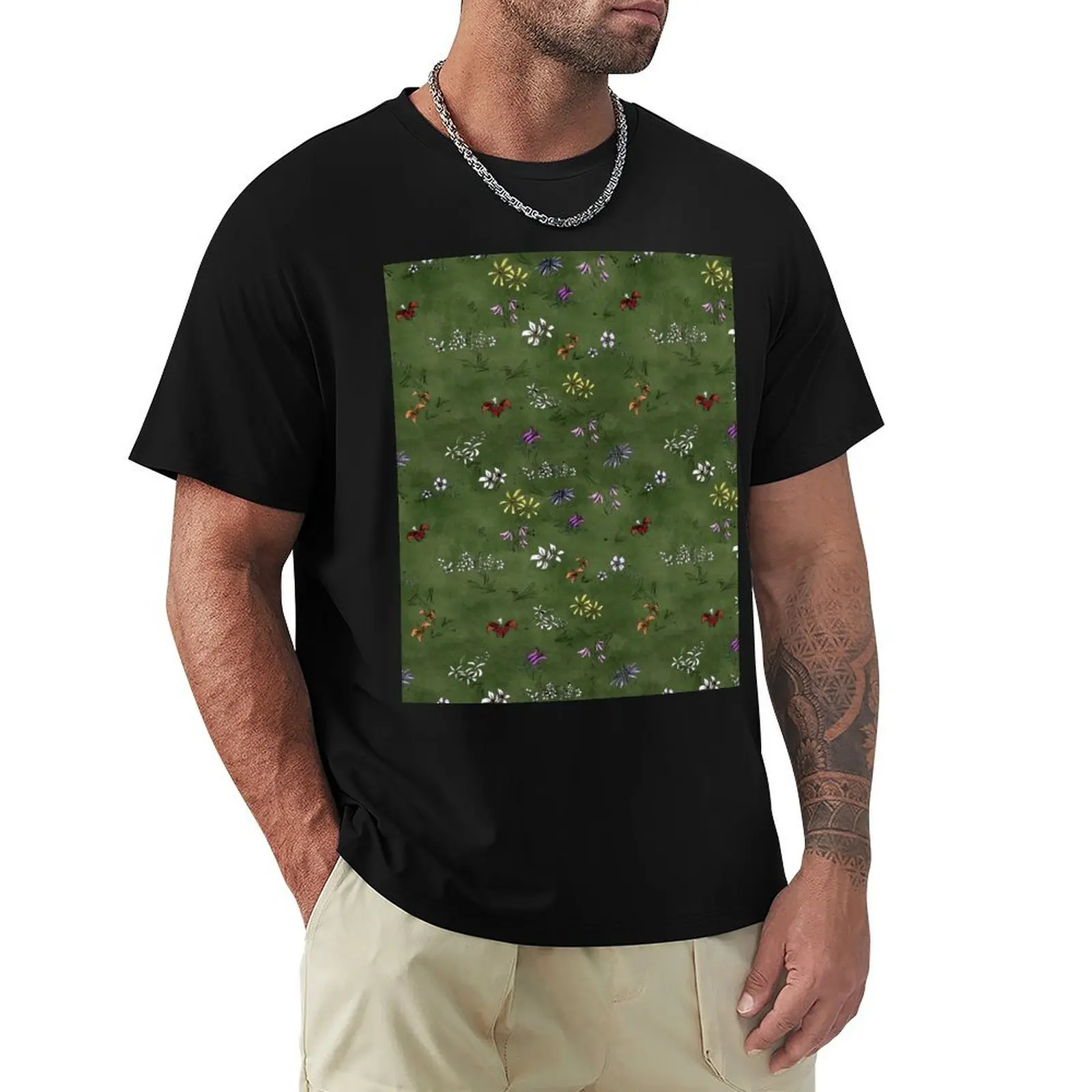 Don't Starve Flower Field -Tiled T-Shirt Casual Loose Short Sleeve Tee for Men