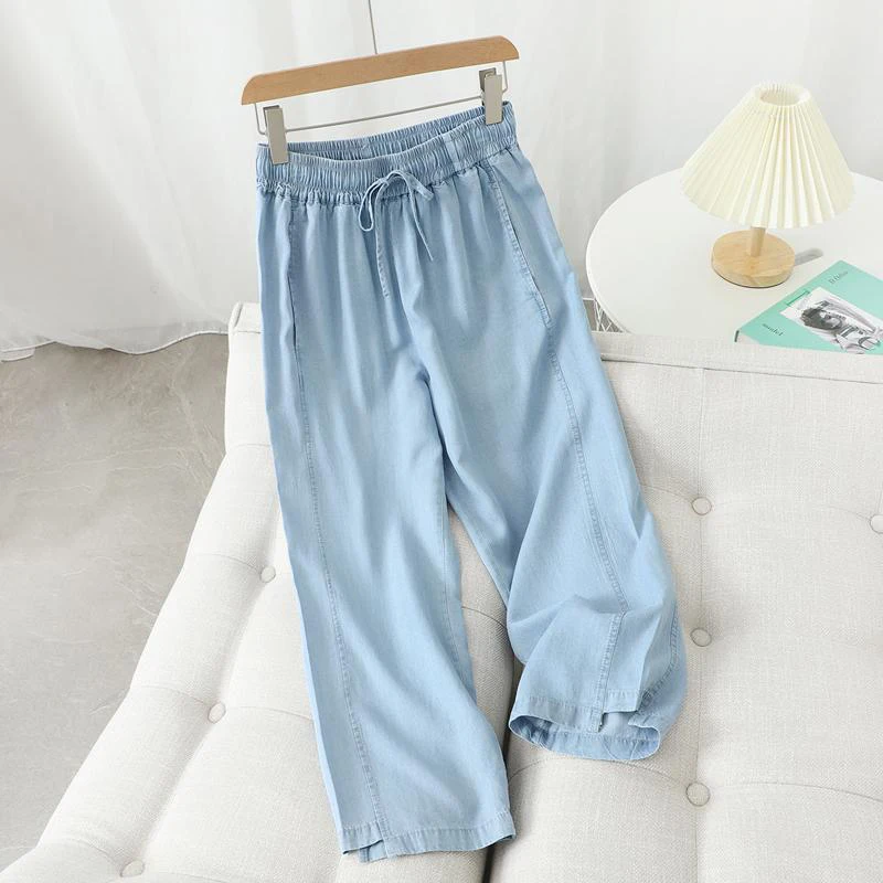 Imagem -03 - Calça Feminina Harém Denim de Algodão com Cintura Elástica Jeans Solto Casual no Tornozelo Combinando com Tudo Moda Coreana Nova Verão 2023 C228