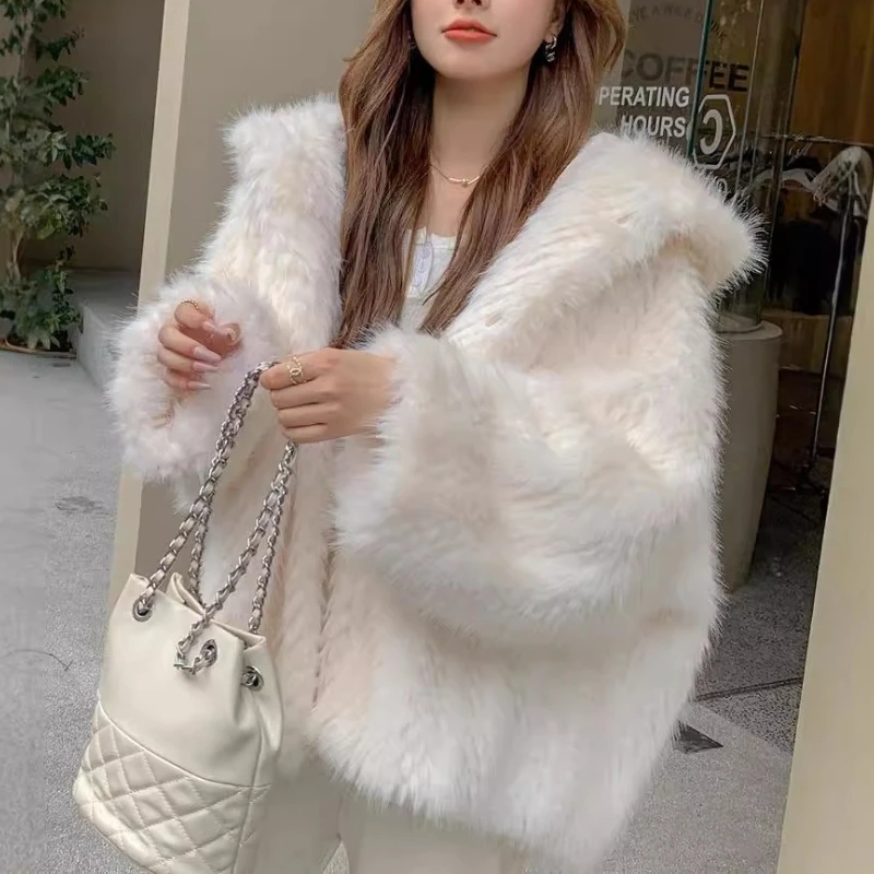 

New Big Hooded Fur Winter Popular Fluffy Coat Women's Clothing Large Size Loose Plush Clothes
