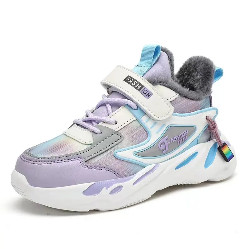 Sapatos de algodão infantil, Tênis de corrida quente de veludo para meninos e meninas, confortável e antiderrapante, calçados esportivos versáteis, elegante, inverno