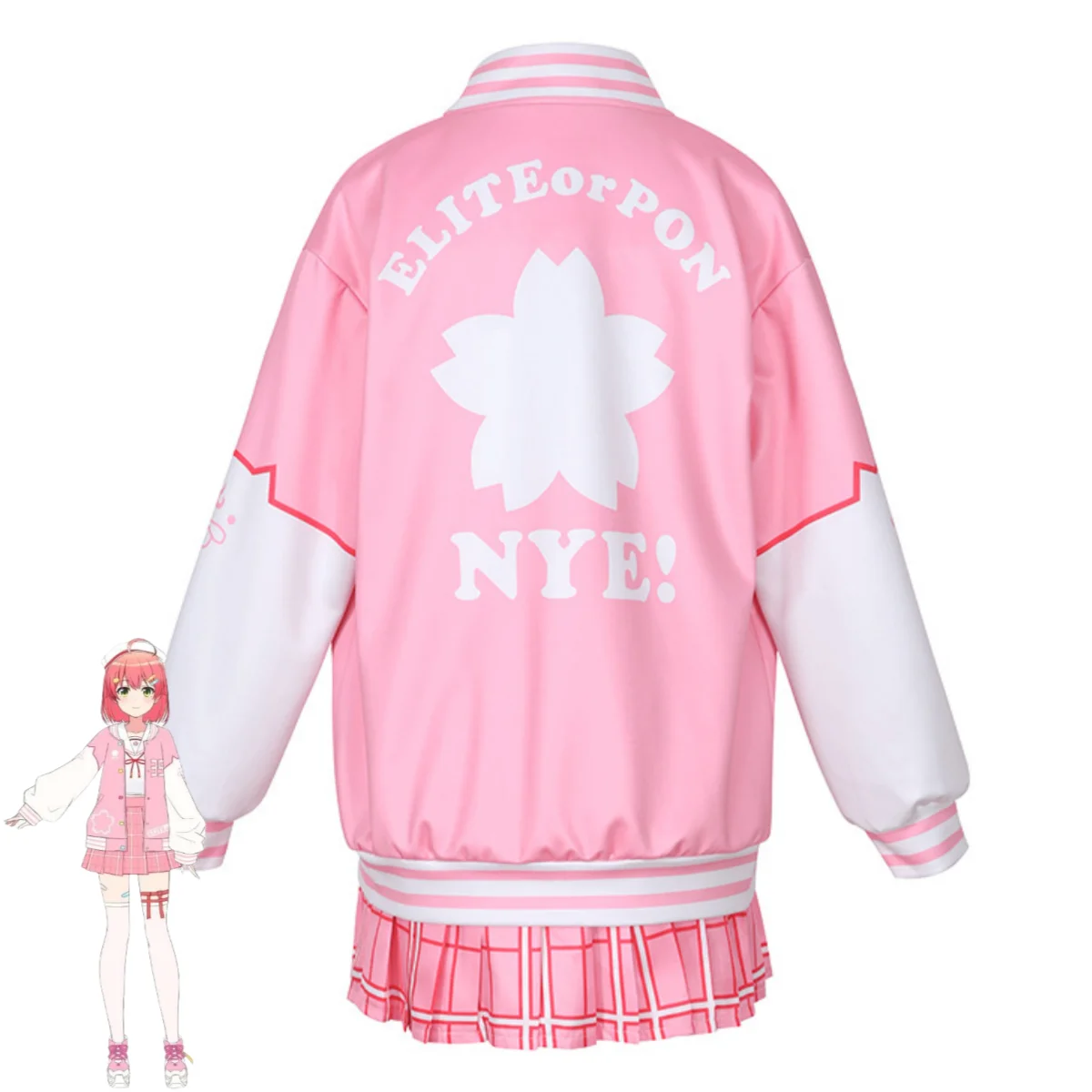 أنيمي الظاهري YouTuber ساكورا ميكو تأثيري حلي VTuber Hololive الوردي JK الزي المدرسي تنورة شعر مستعار أحذية بدلة جميلة 2025