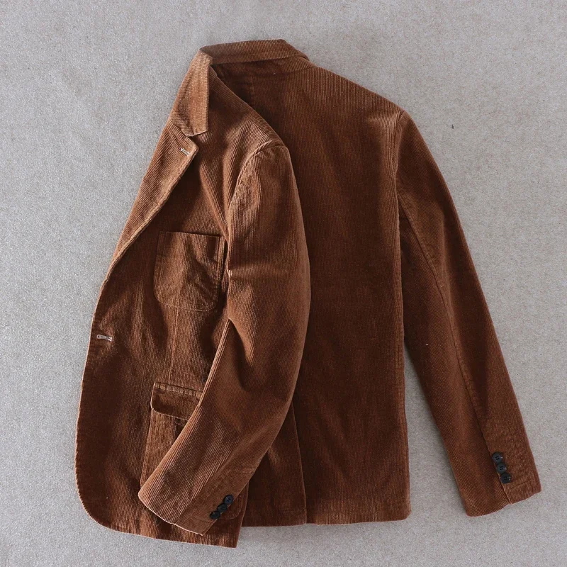 Men Corduary Blazer Jacket Slim Autumn Outwear Casual High Quality Party Wedding Clothing New Jacket