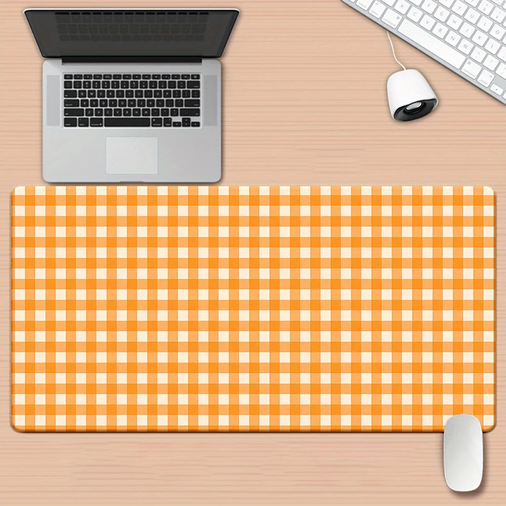

Оранжевый клетчатый коврик для стола XXL, большой, с нескользящей резиновой основой, для офиса и игровых систем