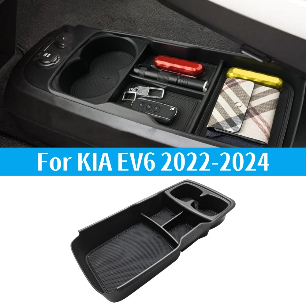 

For KIA EV6 Lower Center Console Organizer Tray Interior Accessories Storage Box ABS Material with PVC Trim 2022 2023 2024