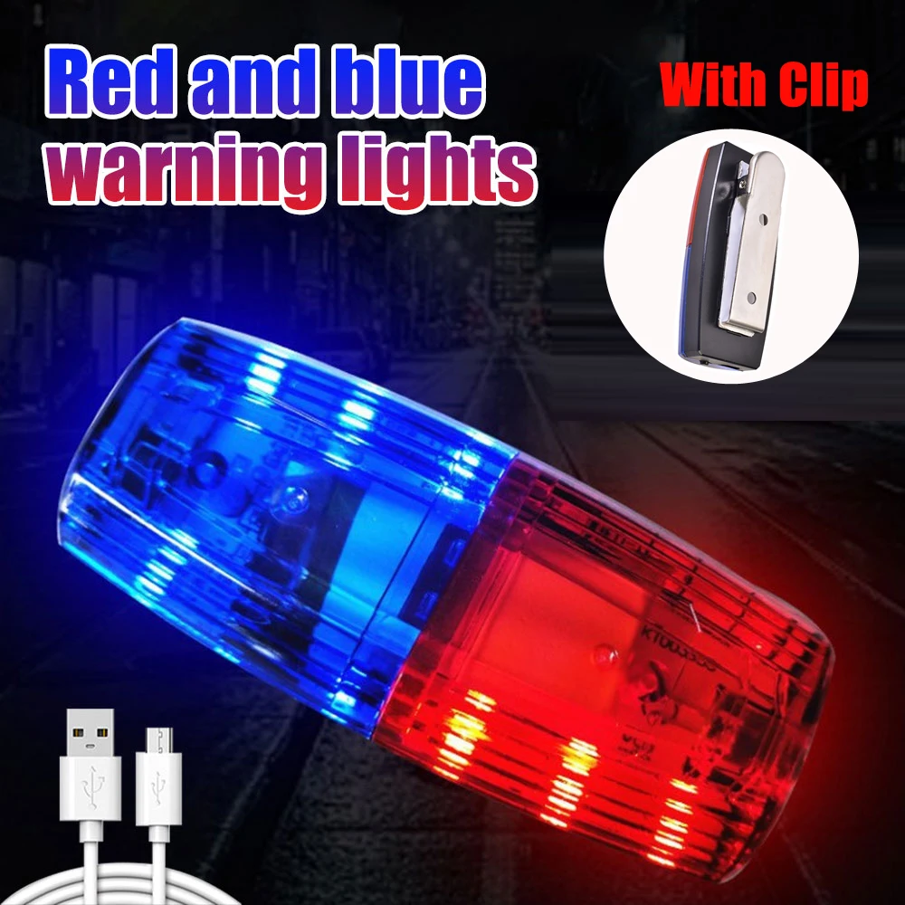 Rood & Blauw Led Stroboscoop Waarschuwingslampje Usb Nood Politie Licht Veiligheid Patrouille Alarm Knipperend Signaal Schouderclip Werklamp