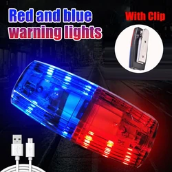 Vermelho e azul LED Strobe luz de advertência, USB emergência, luz policial, segurança precaução patrulha alarme, piscando sinal, ombro clip, lâmpada de trabalho