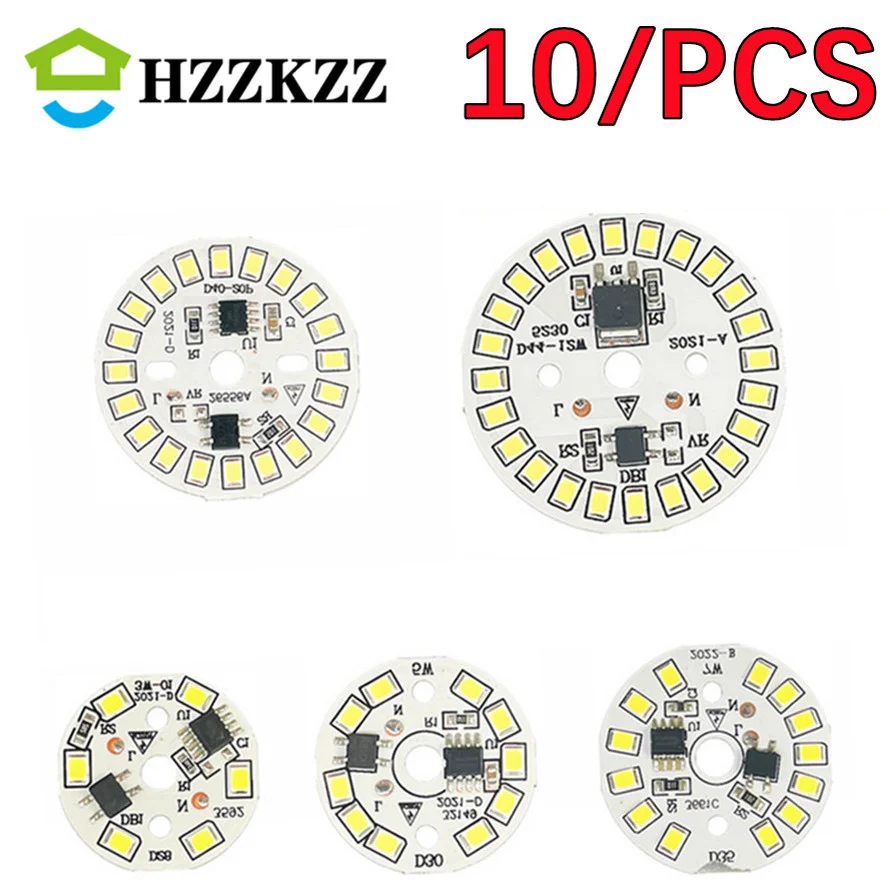 HZZKZZ – puce LED 220V-240V, 10 pièces, 3W 5W 7W 9W 12W 15W, sans pilote, SMD 2835, perles de lampe rondes blanches chaudes et froides pour ampoule