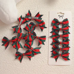 6pcs/set Christmas Handmade Satin Ribbon Bows Hair Clips Wrapping Decor Merry Christmas Hair Accessory Xmas New Year Navidad