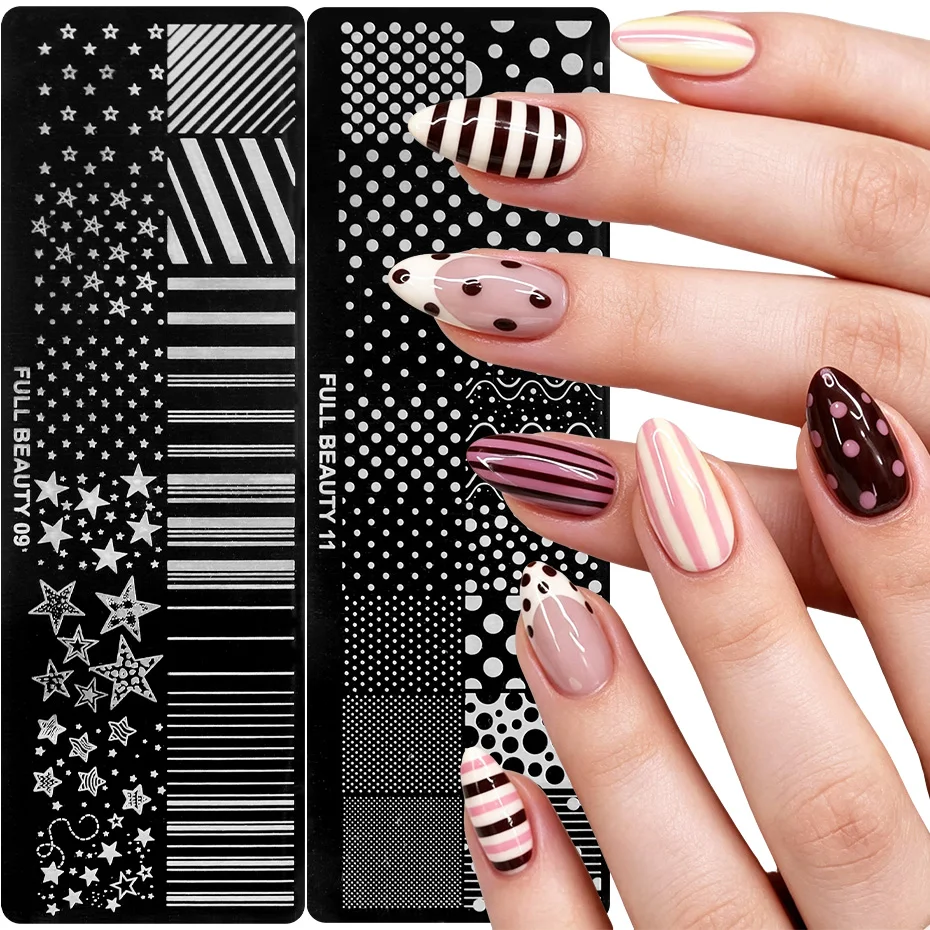 Star & Stripe Polka Dot Nail Stamping Plate Multi-Size Stars Polka Dot, Striped Geometric, Wave Line Pattern Nail Stamp Template