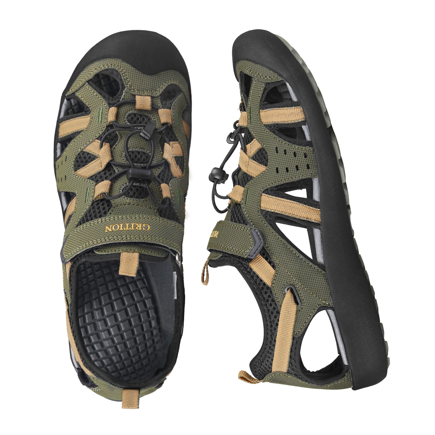 GRITION-Sandalias de cuero sintético para hombre, zapatos de Trekking para la playa, transpirables, antideslizantes, de secado rápido, para verano,