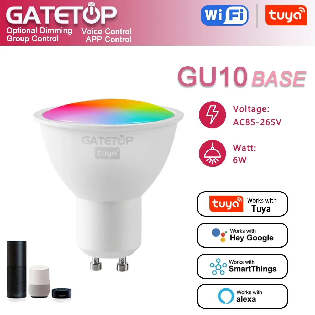 

Умная лампа Tuya Rgb 6 Вт GU10, светильник с регулируемой яркостью, Wi-Fi, светодиодная волшебная лампа переменного тока 85 В-265 В, 110 В, работает с Alexa Google Home