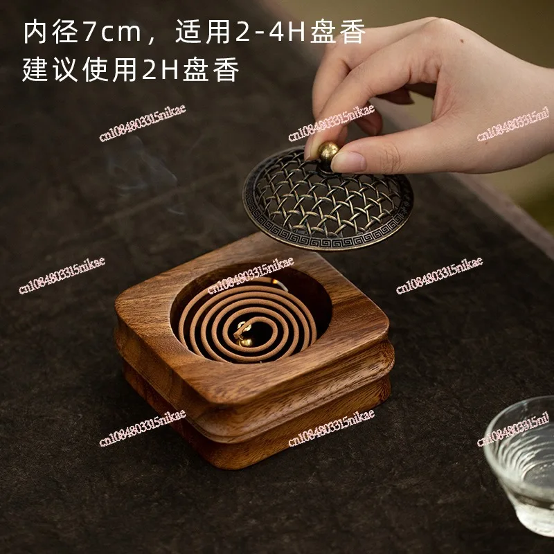 Brûleur d'encens pour cérémonie du thé en noyer, usage domestique, compatible en bois d'agar, porte-encens et mini support à bobine