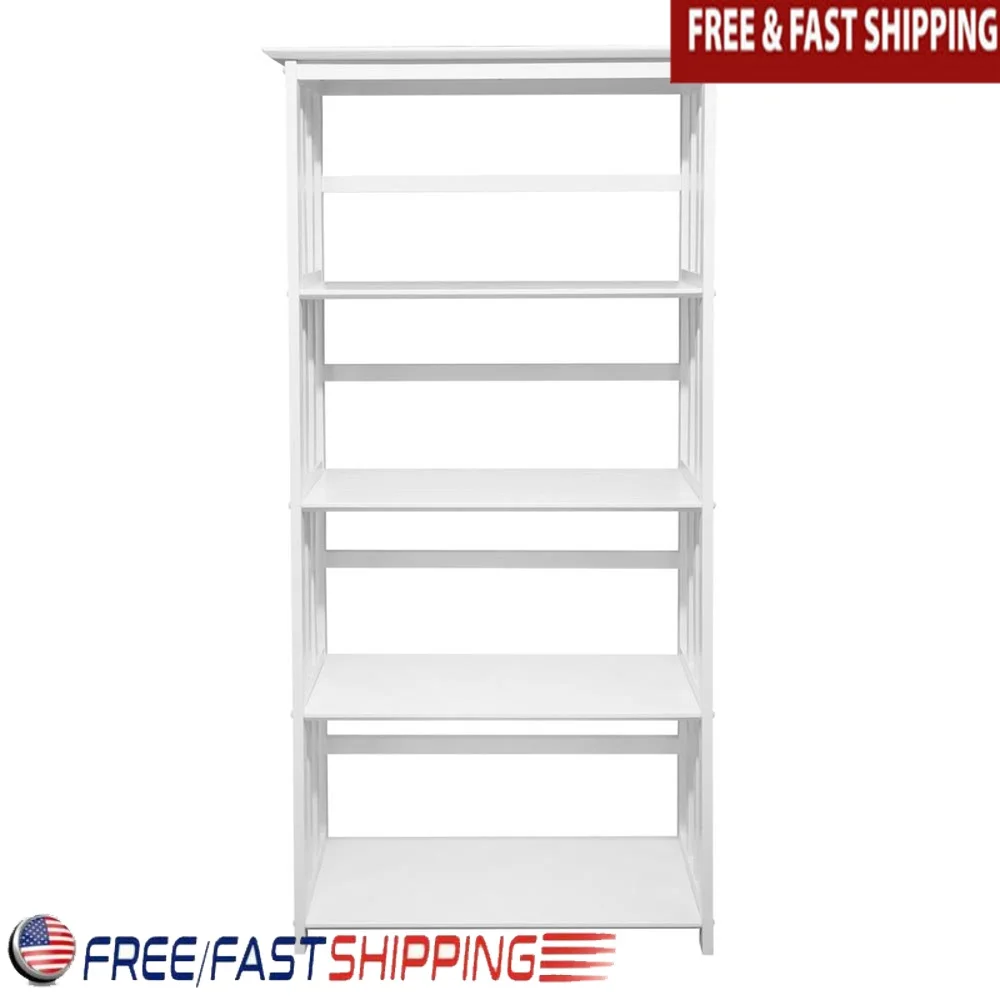 

Mission Style 5-Shelf Bookcase Solid Pine Wood Storage Furniture Office Kids Room Traditional Decor Assembly Required