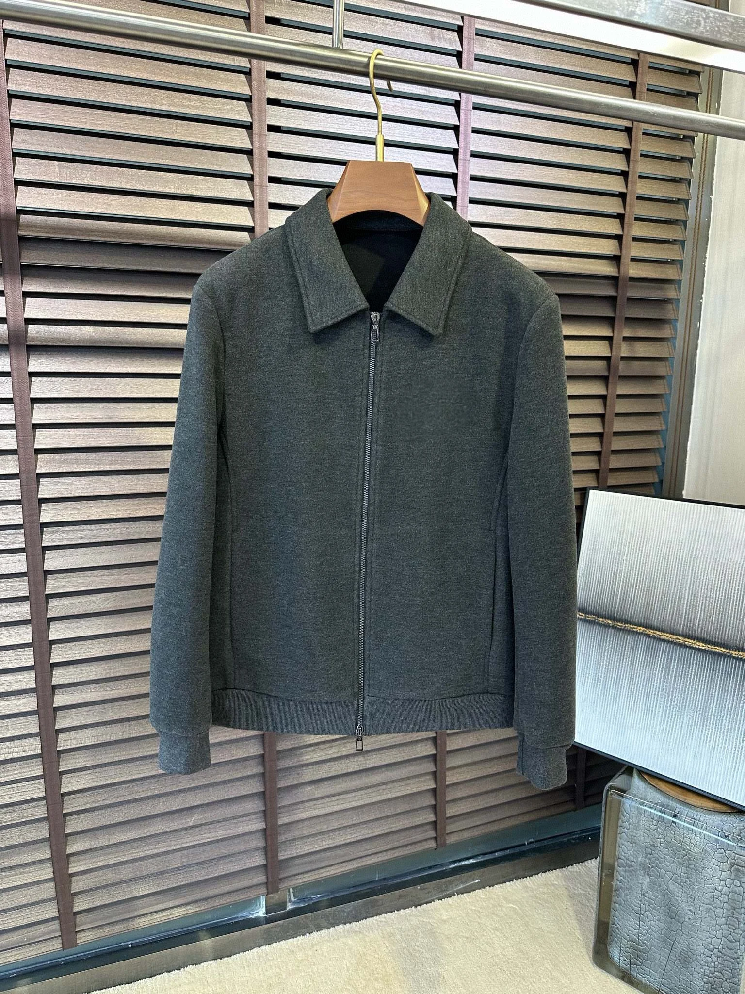 

LP 25FW Cashmere Blended 25aw Lapel Casual Double Zipper Old Money Wind Jacket