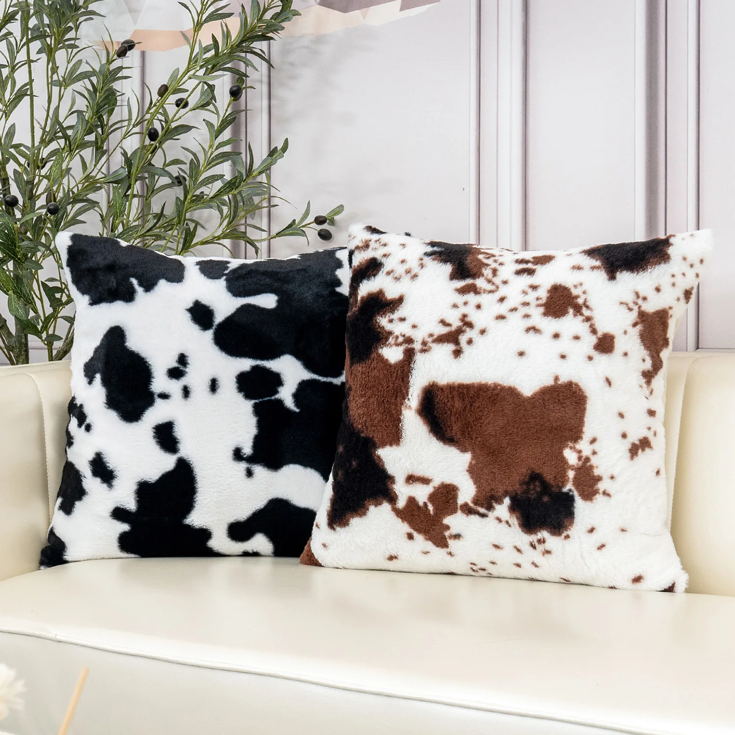 

Cow Plush Pillowcase with Artificial Fur Animal Pattern Decoration Cushion Cover 30x50 40x40 45x45 50x50