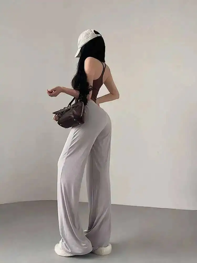 رغبة نقية كسول نمط منخفضة الخصر معلقة الشعور فضفاض التخسيس مستقيم الساق واسعة الساق سراويل تقليدية الطابق سراويل أنيقة AH1E