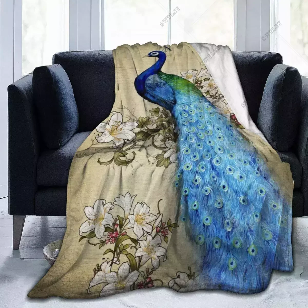 Peacock Flannel Throw Blanket Wild Animals Blanket King Queen Size for Bed Sofa Couch Warm Lightweight Super Soft Gift Blanket