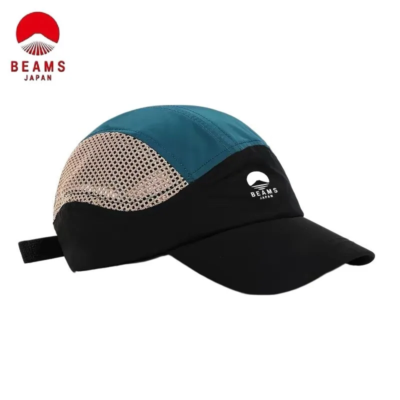 BEAMS Japanese‑Style Quick‑Dry Mesh Cap, Waterproof Color‑Block 5 Panel Baseball Cap, Outdoor Peaked Hat Unisex