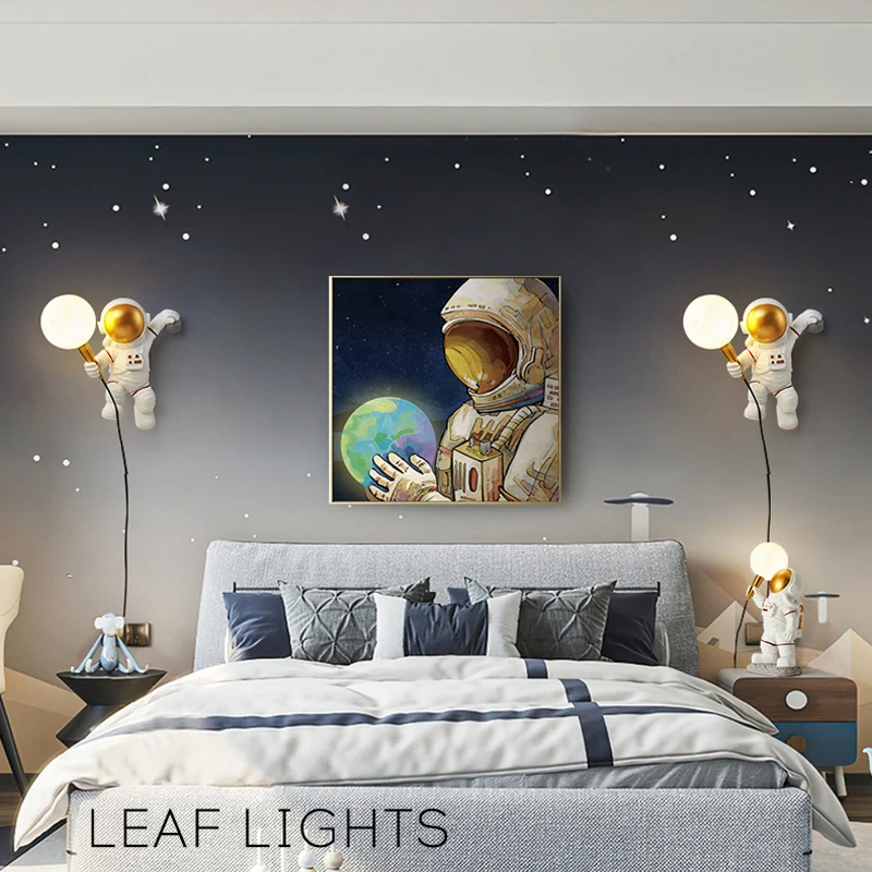 Nórdico Astronauta e Lua LED Lâmpada de Parede, Quarto Infantil, Cozinha, Jantar, Quarto, Estudo, Varanda, corredor, Personalidade, Decoração