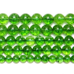 Natural Green Peridot Crystal Quartz Round Loose Beads 15