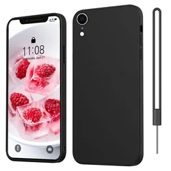 Lanyard Cord With Phone Case for iPhone 11 12 13 14 Pro Max 15 Plus Silicone Black Protective Cover For iPhone X Xs Max XR 7 8 6