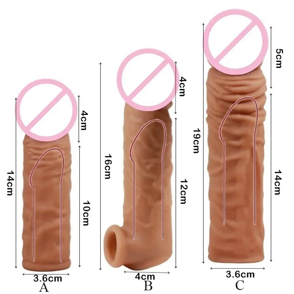 3 Types Penis Extender Sleeve Reusable Condoms Sex Toys For Men Delay Ejaculation Cock Lock Sperm Sex Goods For Adults