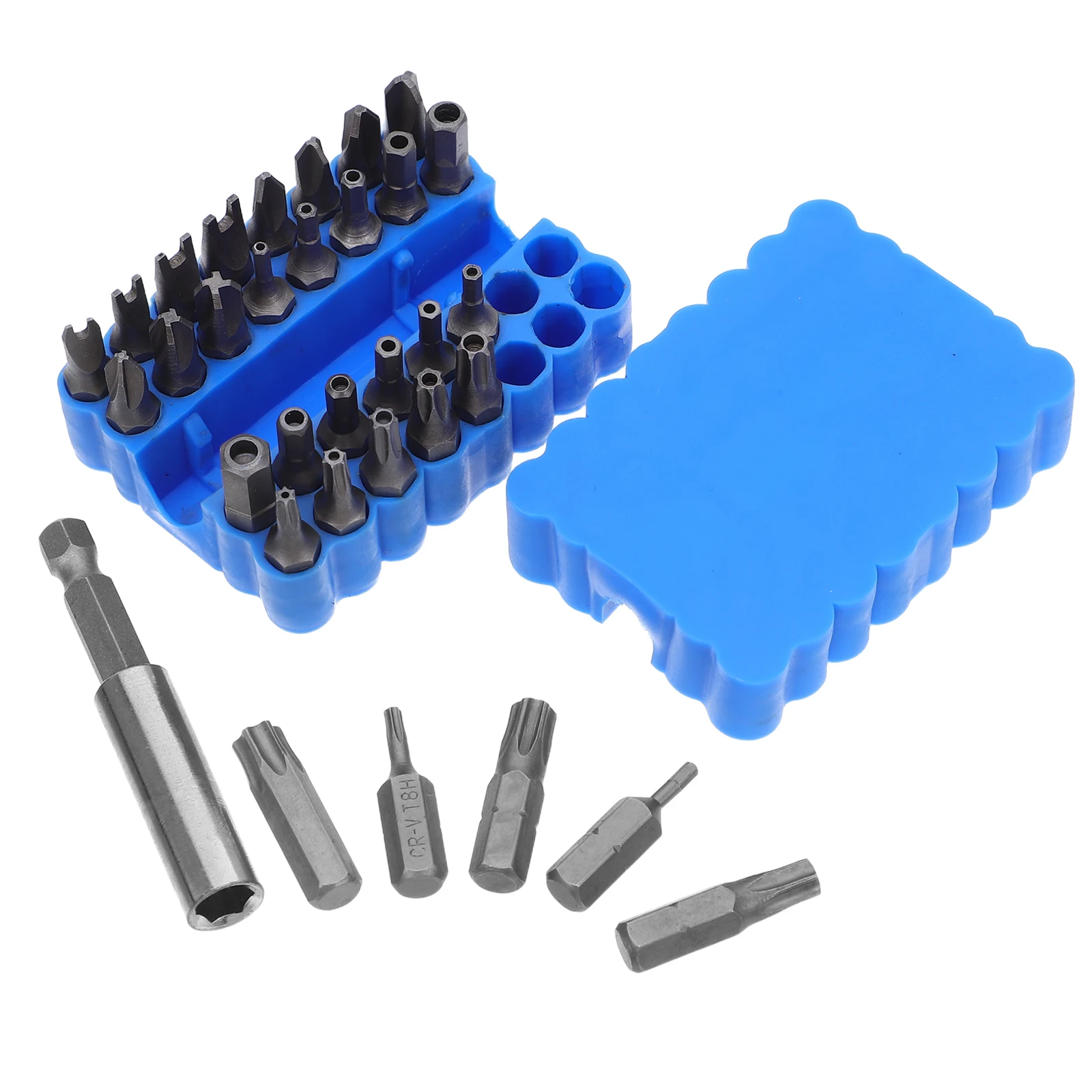 33Pcs Security Bit Set Tamper Proof Hex Star Triwing Fork Four Wing Magnetic Extension Pocket Holder for Cordless