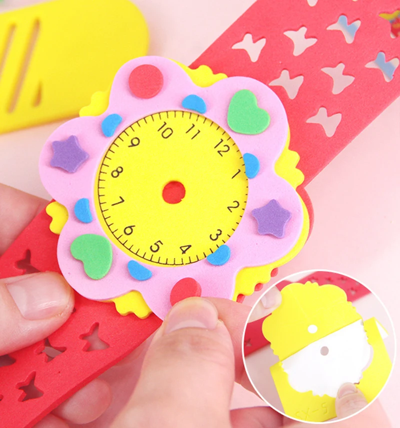 3D Eva Cartoon Uhr DIY Handwerk Spielzeug Kinder Schaum Aufkleber handgemachte Uhr lernen pädagogisch für Jungen Mädchen Geburtstags geschenke