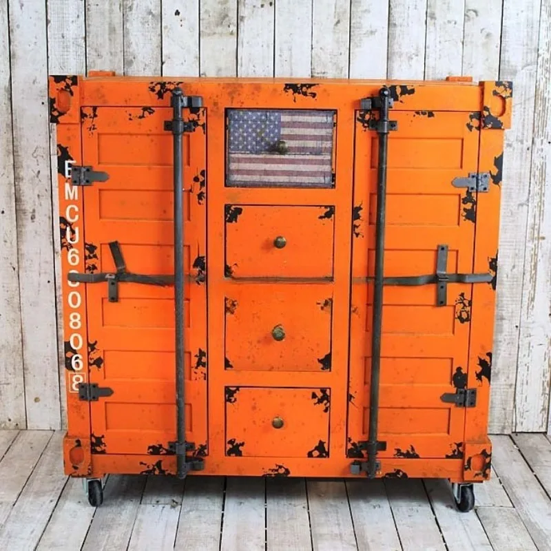 Country retro old furniture container shape bedside table, side cabinet locker