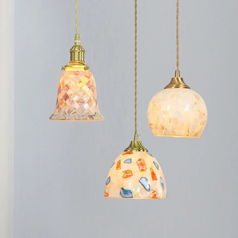 TechHPMediter Shell Pendant Ceiling Light Nordic Tiffany Style Home Decor Chandelier Glass Lighting