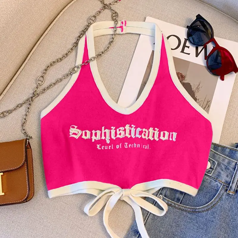 

Slim-fit Vest with Letter Halter, Short Strap Top, Summer Fashion Brand, Small Vest