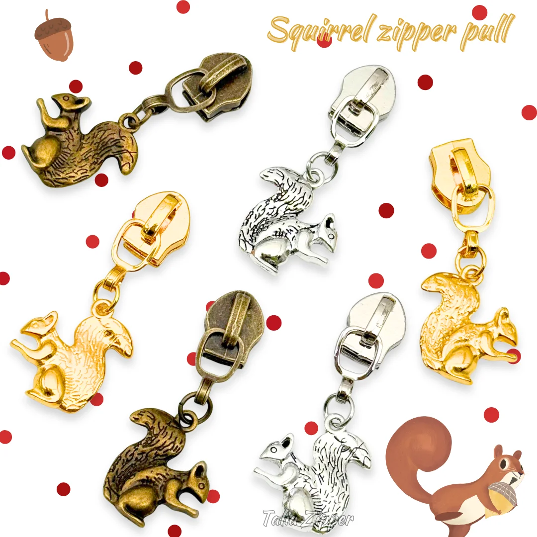 5pcs #5 squirrel Nylon Zipper Pull, Suitable for Making Bags, Pockets, Clothes, DIY Wallets, Sewing Replacement Parts