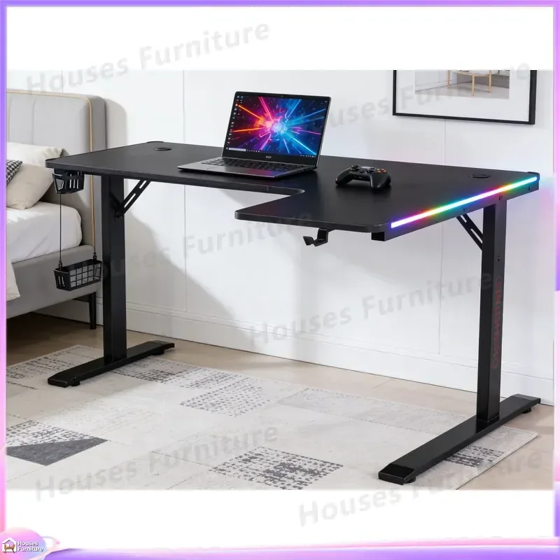 Large 160cm Gaming Desk with LED Lights Ergonomic Computer Desk for Esports PC Setup Home Office Workstation Adjustable