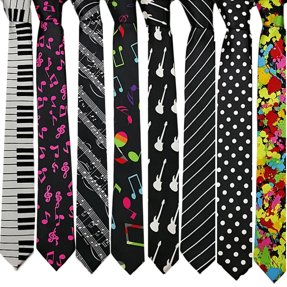 5CM Klassische Krawatte mit Musiknoten-Druck, schmale, glatte Krawatte mit Klavier- und Gitarrenmotiv, schlichte, trendige Unisex-Krawatte, Geschenk