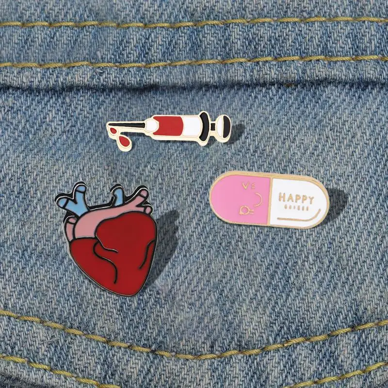 Pins Heart Blood Vessel Medicine Needle Brooch Gifts for Surgeon Nurse Doctor Bag Denim Accessories Jewelry Hot Creative Medical