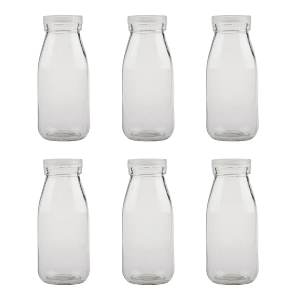 

6Pcs Glass Milk Bottles Microwave Safe Heat Resistant 250ml Yogurt Jars Reusable Sealed Transparent Lid Milk Glass Jar