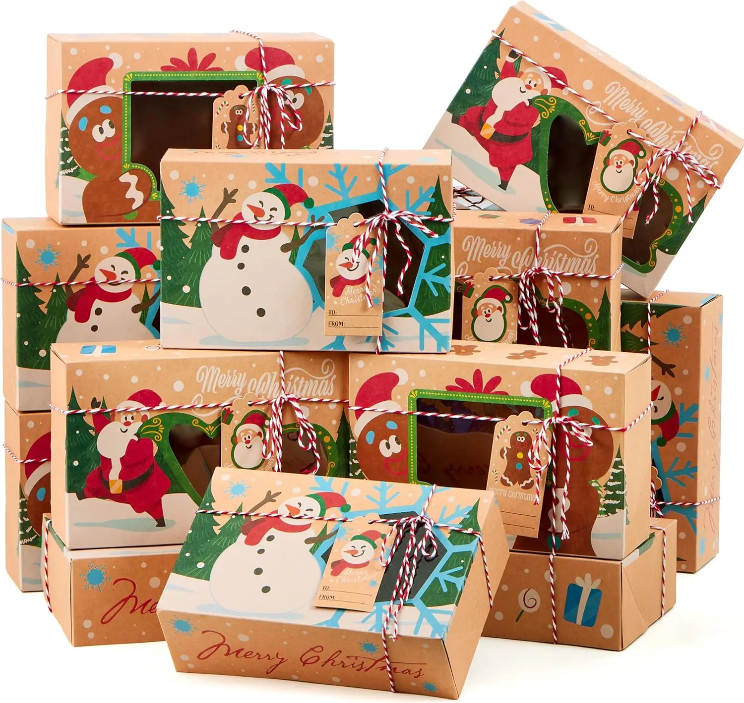 JOYFY 24 PCS Caja para hornear regalos de galletas navideñas con ventana Auto-Popup para cajas de golosinas navideñas Contenedores con etiquetas