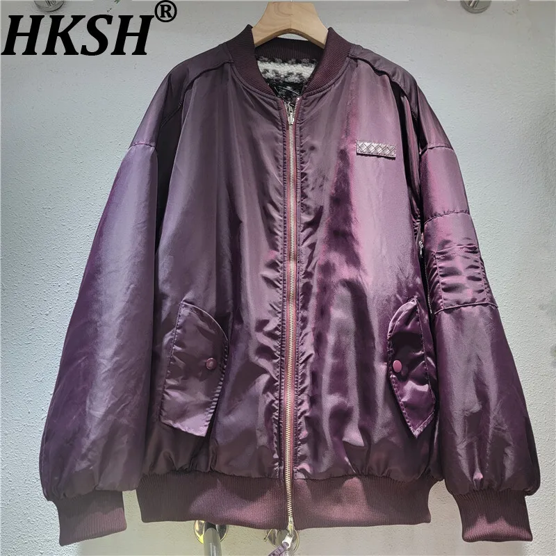 

HKSH 2025 Winter New Women's Warm Jacket Reversible Stand Collar Zipper Pockets Versatile Chic Casual Thick Padded Coats HK14319