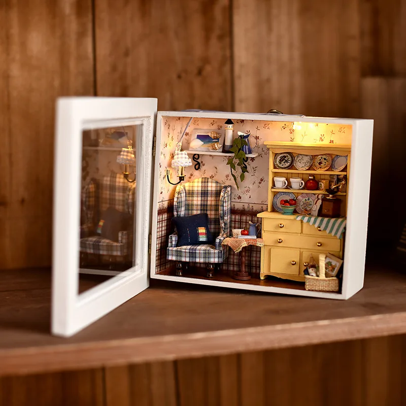 Diy Wooden Photo Frame Dollhouse Kits Miniature Bedroom Coffee Room Doll Houses Furniture Assembled Casa Adults Gifts Home Decor