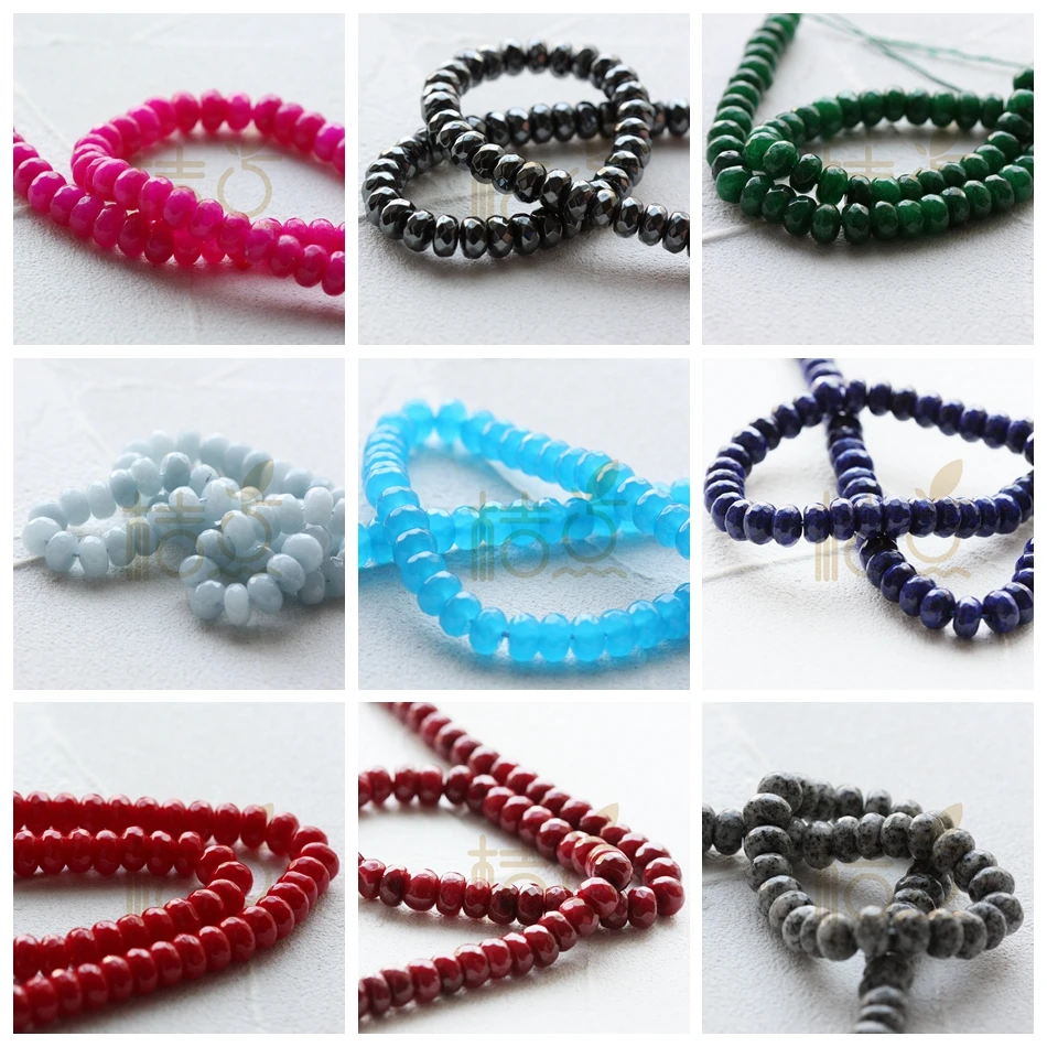 One Strand (70 Pieces) Semi Precious Stone Faceted Donut Beads - Varies Colors 5x8mm (G408-1)