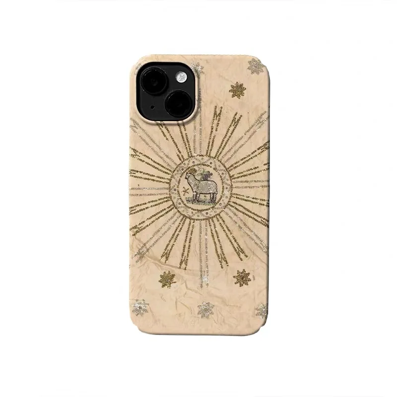 

Ins Golden Design Totem Sheep Phone Case for IPHONE 17 Air 16E 15 PROMAX 14 Plus 13 12 MINI 11 PRO 16Plus XR Acrylic Phone Cover