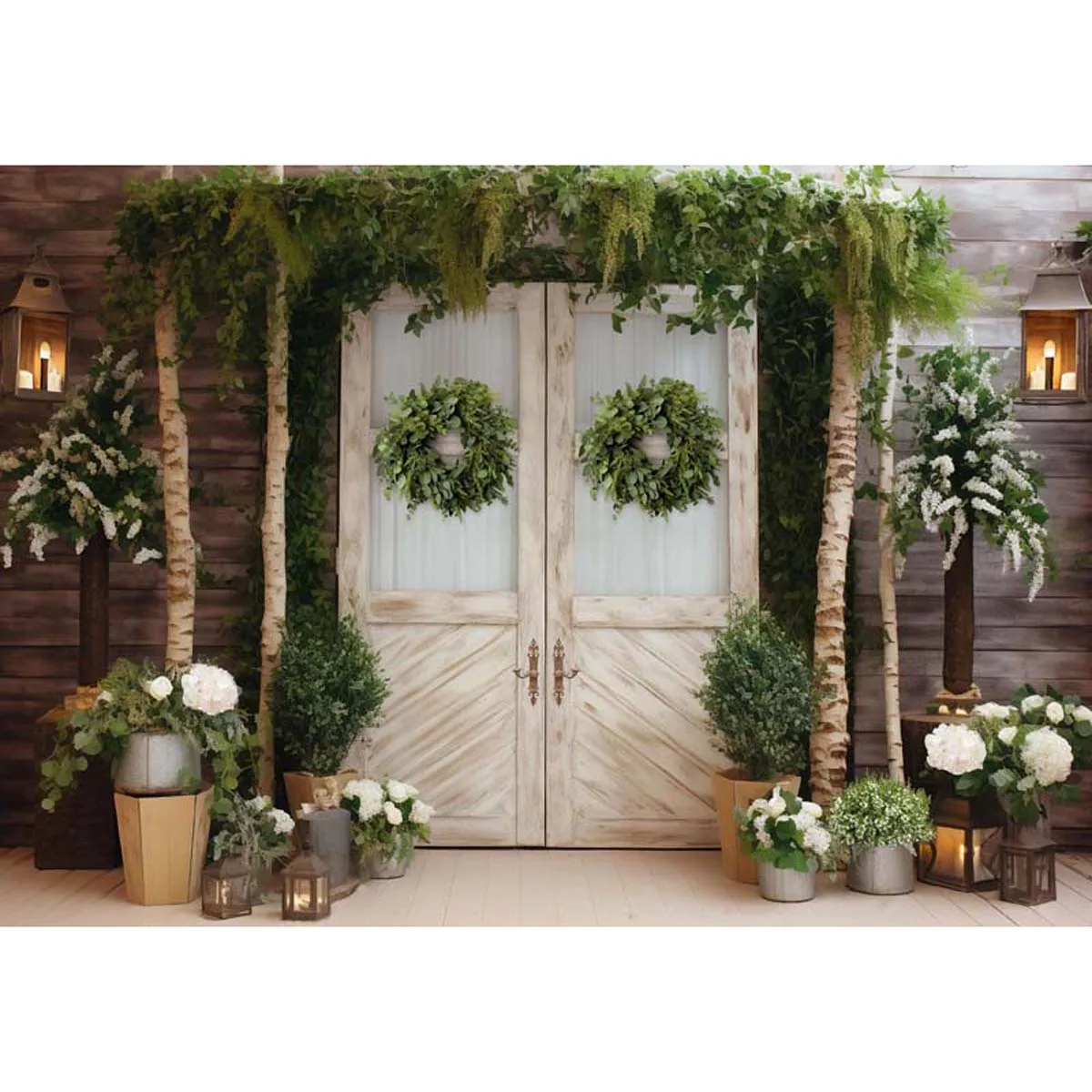 Allenjoy Greenery Spring Wooden Door Photography Backdrop