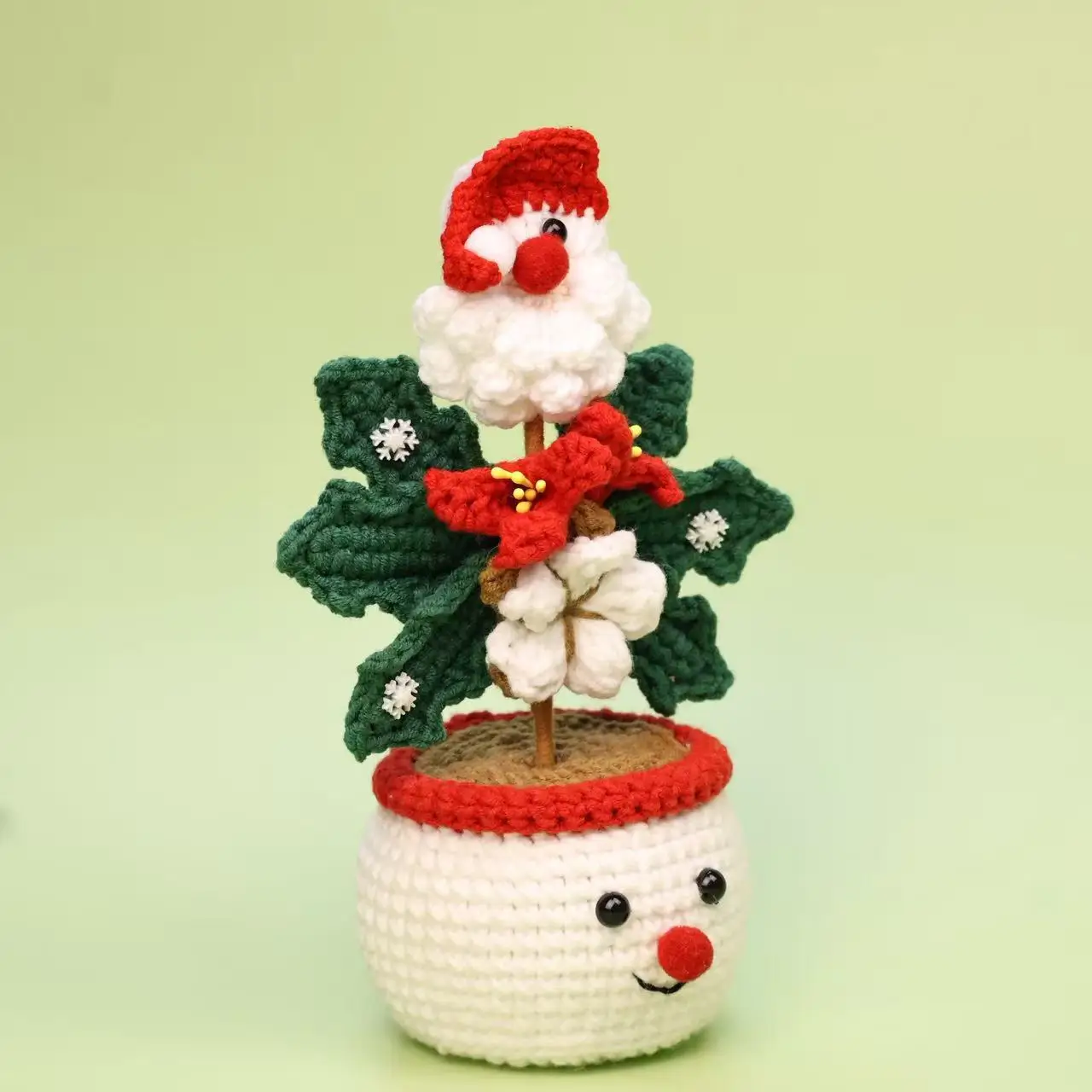 2026 Weihnachts-Häkel-Schneemann im Topf, Kreative Handgewebte Weihnachtspuppe, Tischdekoration, Künstlicher Blumentopf, Geschenk – Detail 2