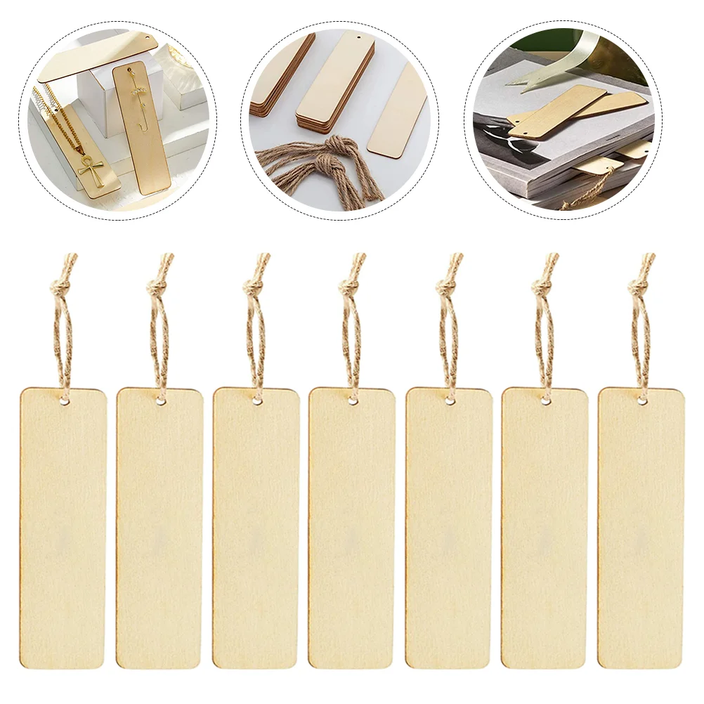 

20 Pcs Wooden Blank Bookmark Bookmarks Tag Rectangle for DIY Label with Rope Crafting