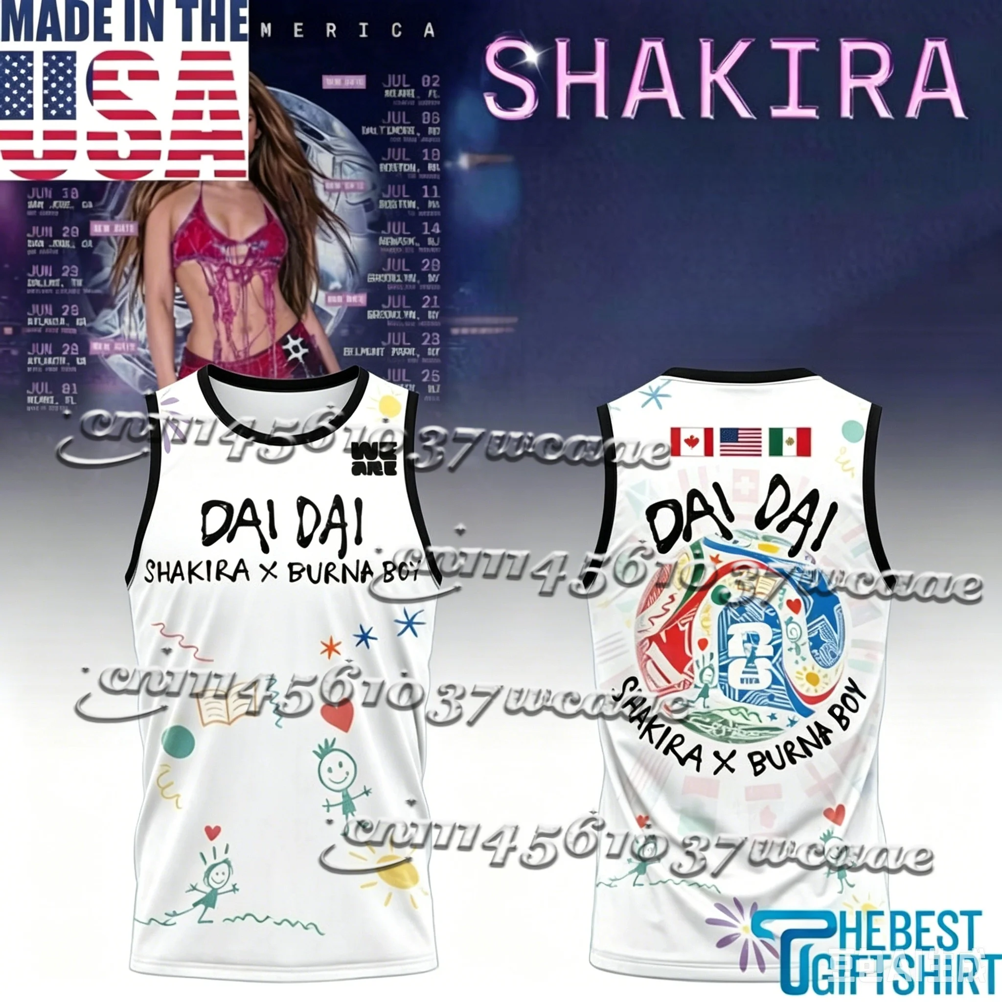 Summer Latest New Singer Shakira US Canada Mexico Theme Song Sports Jersey Vest Men Women Surrounding Fans Top Family Kids Tees