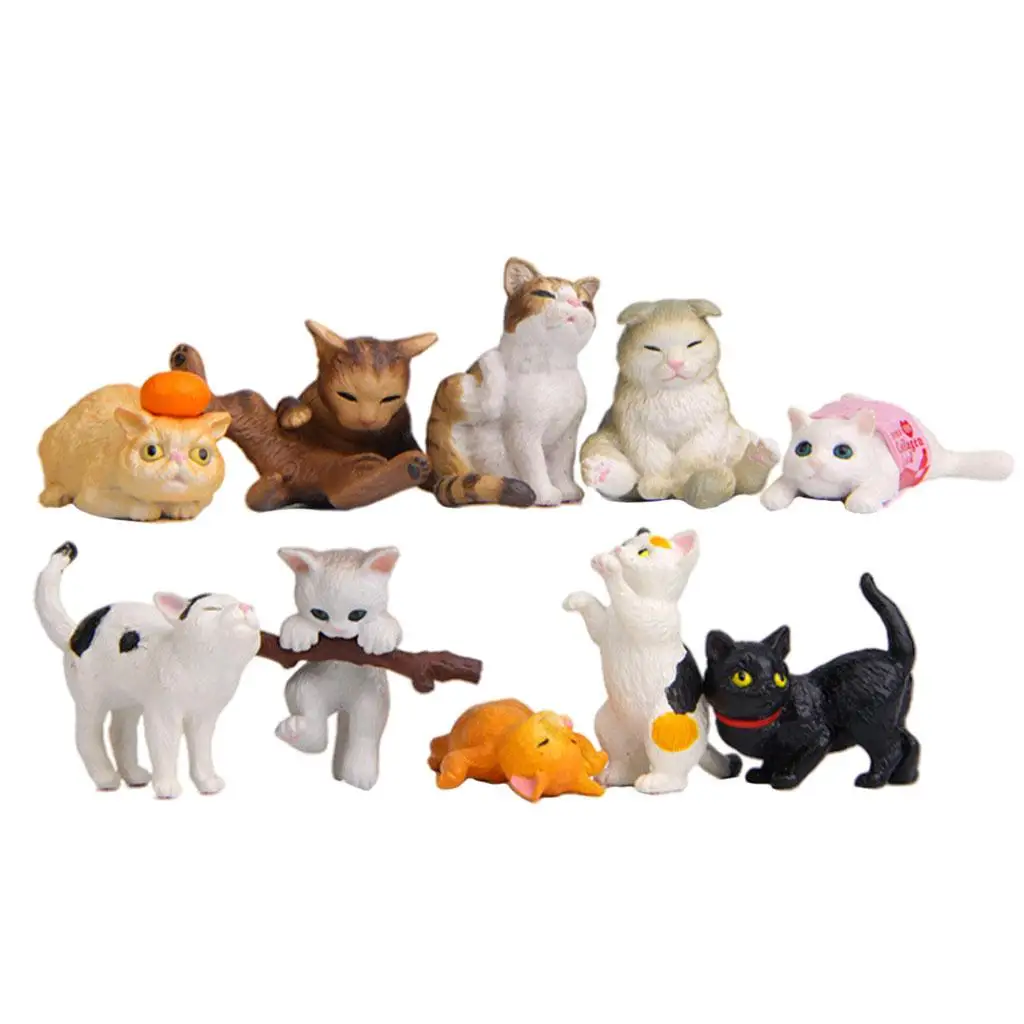 10x Cartoon Funny PVC Cat Figures Miniature Figurines Learning Home Decor